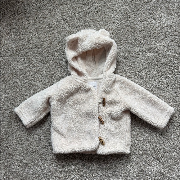 Cozy baby Cream Knit Hoodie Ivory sherpa Jacket Cardigan – Size 9 Months - Picture 9 of 9